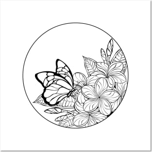 Monogram with butterfly and plumeria Posters and Art